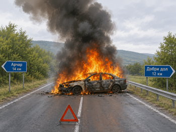 Горящ автомобил блокира движението между Арчар и Добри дол