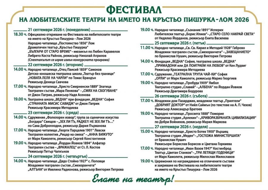 18 състава участват на театралния фестивал в Лом